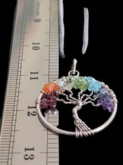 Wire Wrapped Tree of Life Chakra Pendant Necklace Gemstone Chips Suede Cord