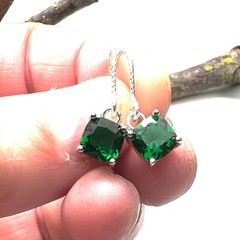 Lab Made Emerald Earrings Sterling Silver 925 , May Birthstone