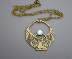 Egyptian Revival Necklace Isis Vintage Pendant Unisex Antiqued Gold Brass Gift