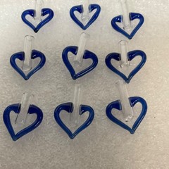 10 Blue Glass Heart Tube Pendants 1.25in Hand Blown Art Jewelry Making Supply