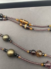 Stunning MeiFa LONG Glass Beaded Brown, Maroon and Amber Women’s Necklace