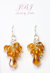 Golden Brown Crystal 925 Sterling Silver Earrings Cluster Dangle 1 1/2″ Gold