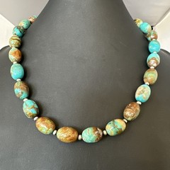 Green Blue Royston Turquoise Navajo Sterling Silver Beads Necklace 20″ 19563