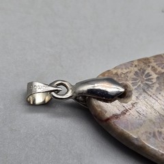 Fossil Coral Big Double Sided Tear Drop Pendant 2.35″ or 59.6 mm, 18KGP Bail