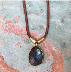 $259 Labradorite Sundance Charm Necklace leather suede cord artisan jewelry
