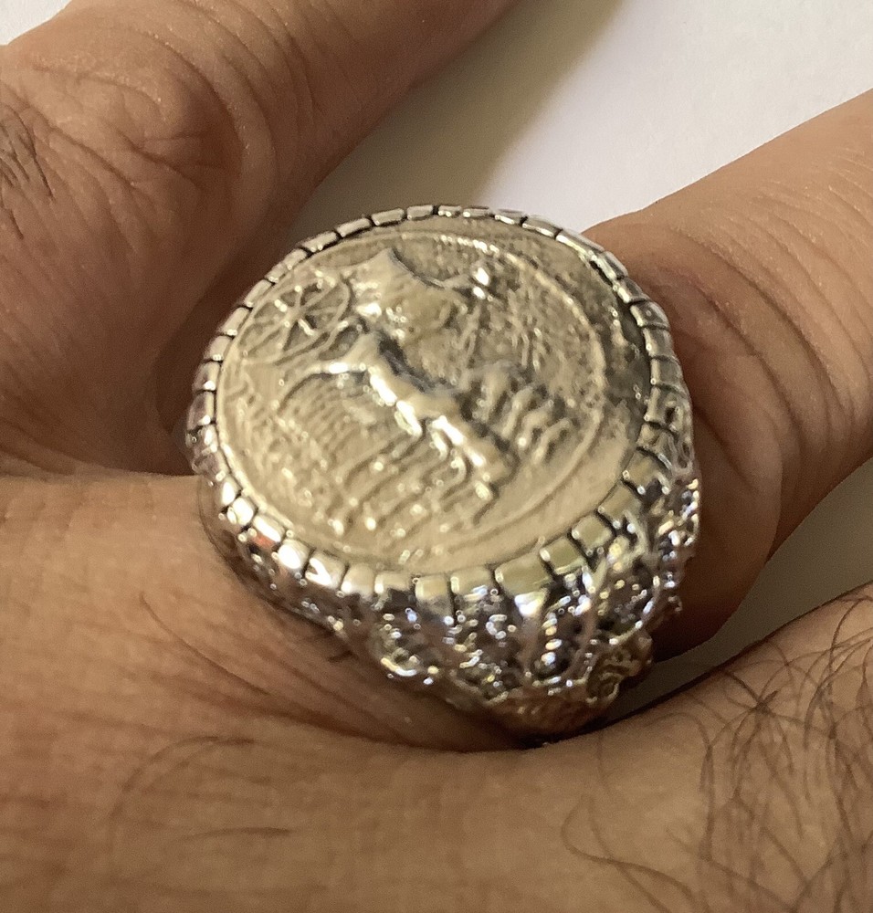 ring Roman style 925 sterling silver coin is silver but not real coin