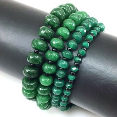 Handmade Emerald Green Jade Bracelet Stretch Rondelle Faceted Beaded Jewelry