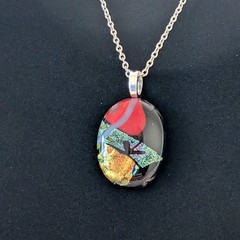 Hand Crafted Dichroic Fused Glass Pendant Necklace W/ Chain #1353