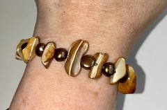 Handmade Brown Freshwater And Mother Of Pearl Bracelet Sterling Silver Clasp 8”