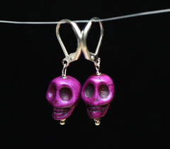 Purple Skull Lever back Earrings 1 1/4″ Halloween Costume Brass Hypoallergenic