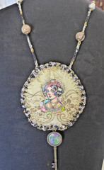 Handmade Crocheted art Necklace Cotton Fabrics embroidered crocheted+ Beads