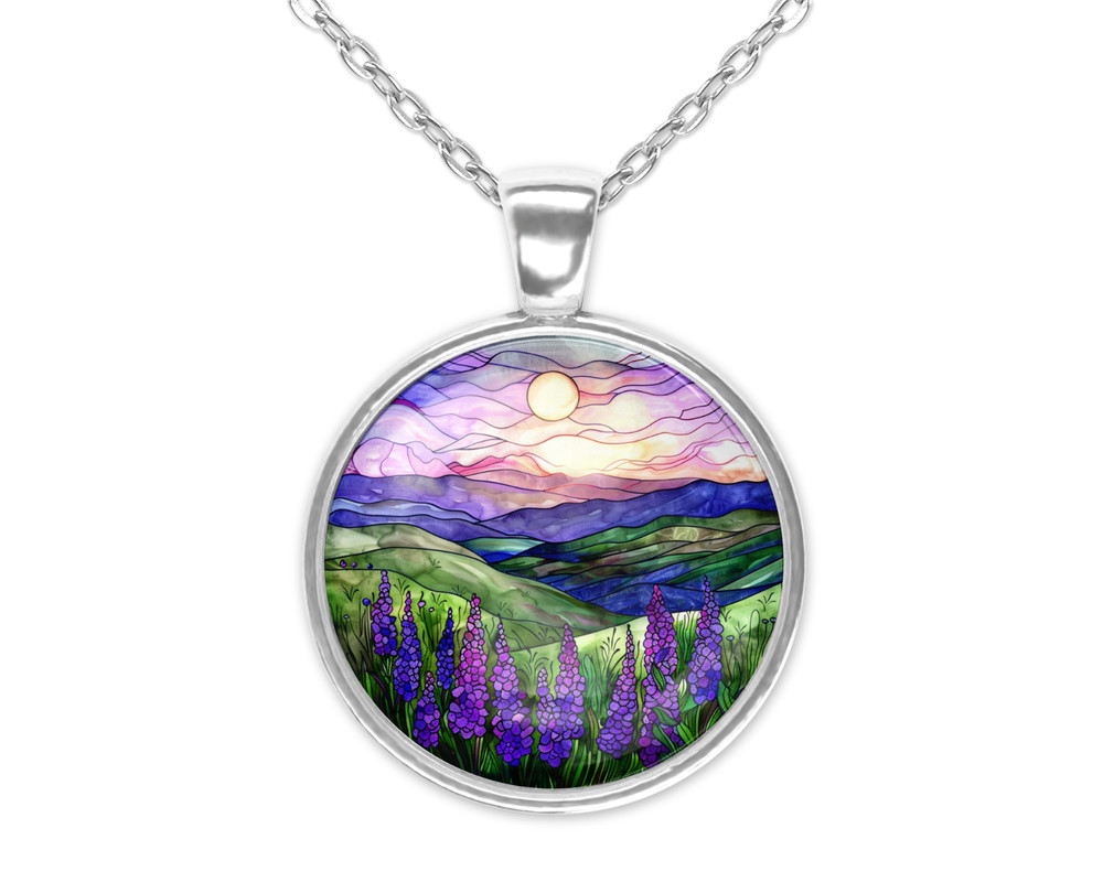 Purple Lavender Floral Flower Silver Necklace Standard or Large Charm Pendant