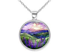 Purple Lavender Floral Flower Silver Necklace Standard or Large Charm Pendant