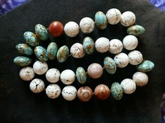 25″ Knotted Continuous Strand Magnesite Turquoise, Orange, White, Round & Disc
