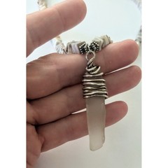 Sterling Silver Square Australian Opal Heishi Bead & Sea Glass Pendant Necklace