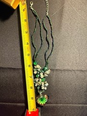 Artisan Handmade Green Glass Flower Heart Pendant Necklace with Multi-Stone Bead