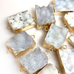 Raw Rough Cloudy Druzy Agate Pendant Natural Gemstone Pendant Rectangle w 2 Ring