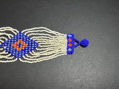 Vintage Handmade Blue, Ivory & Orange Indigenous Tribal Seed Beaded Bracelet