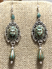 *NEW ITEM*EGYPT REVIVAL CZECH NEIGER GLASS PHARAOH EARRINGS.TURQ-.925 EAR WIRES