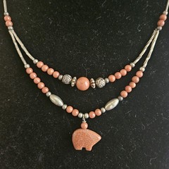 Goldstone Bear Beaded Necklace