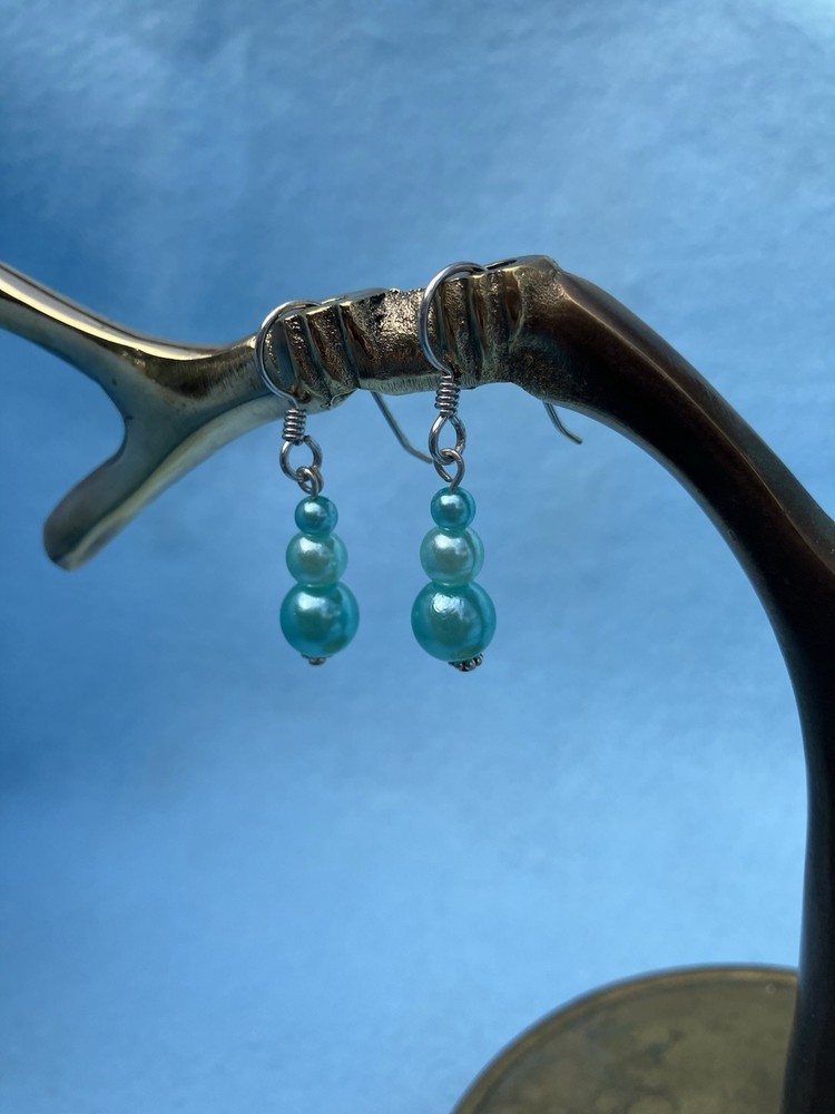 Blue Pearl and Sterling Silver beaded dangle drop earrings 925