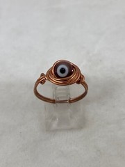 Handmade ~ Copper Wire Wrap ~ Evil Eye Glass Bead Ring Size 7 #228
