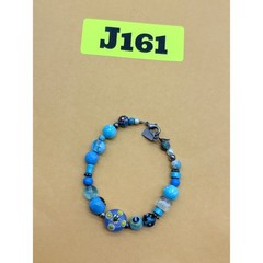 J Whitney Artisan Blue Lampwork Glass and Stone Beaded Bracelet Bohemian 6 Inch