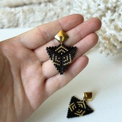 Handmade Miyuki Seed Bead Stud Earrings, Triangle Art Deco Geometric Earrings