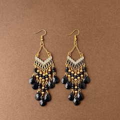 Black Vintage Ethnic Dangle for Women Lady Elegant Long Tassel Feather Earring
