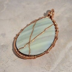 Artisan Mother of Pearl Copper Wire Wrapped Tree of Life Pendant Iridescent