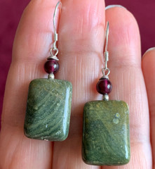 EARTHY~ Green-Mustard Yellow Jasper & Pyrope Garnet 925 Sterling Silver Earrings