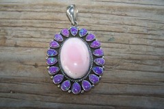 Artisan Sterling Silver Southwestern Pink Conch Purple Fire Opal Cluster Pendant