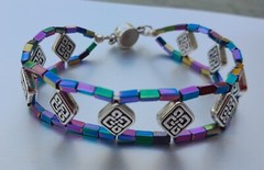 Handmade rainbow hematite and metal beaded bracelet magnetic clasp
