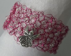 Fuchsia Wire 1.5 Inch Bracelet Angel Beaded Handmade Jewelry W093