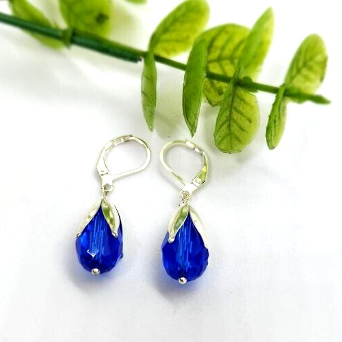 Handmade Blue Crystal Teardrop Earrings