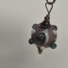 Vintage Lampwork Glass Pendant, Lavendar Gray White Silver, Globe Round, Artisan