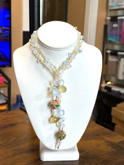 Handmade 36″ W/ Swarovski Crystal & Glass Beaded Lariat Style Necklace, Ex Cond.