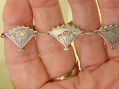 ANTIQUE 1920’S ART DECO SILVER & GOLD JAPANESE FAN NECKLACE & BRACELET SET!