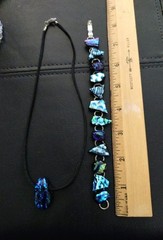 Necklace Pendant and bracelet Dichroic glass Blue Blues