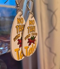 Handcrafted Faux Leather Teardrop Dangle Earrings White Chili Pepper Humor 2in