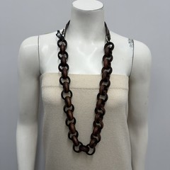 Max Mara Wood Metal & Leather Necklace Brown NWT ART TO WEAR 38″