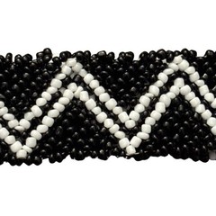 Vintage Black and White Zig-zag Pattern Seed Bead Stretch Bracelet