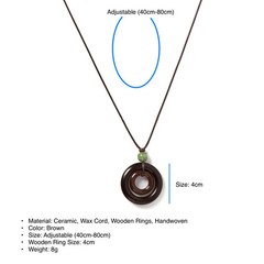 Handmade Wooden Circle Pendant Necklace Boho Ceramic Jewelry Adjustable Cord New