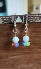 White Stone with Rainbow Bead Earrings