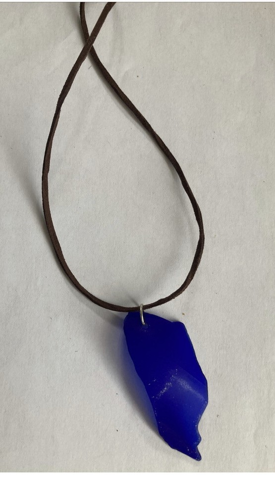Cobalt Blue Colored glass pendant necklace On Brown cord With Sliding Knot