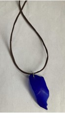 Cobalt Blue Colored glass pendant necklace On Brown cord With Sliding Knot