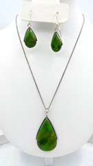 Green Stone Necklace Earrings Set Sterling Silver Teardrop Philippines 16″