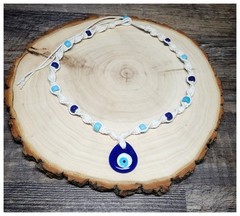 Hemp Necklace / Choker with Glass Evil Eye Protection Pendant