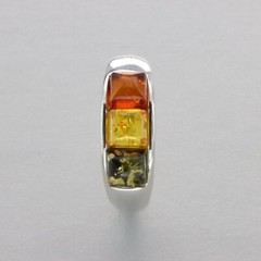 Triple Multi-Color Square / Rectangle BALTIC AMBER Ring 925 STERLING SILVER #30e