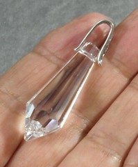Clear Crystal Prism Large Faceted Point Pendant .925 Sterling Silver Bail 47mm